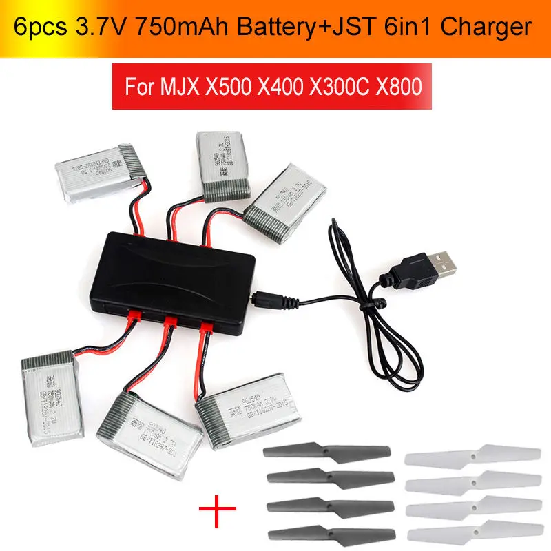 Blueskysea 6 шт. 750 мАч батарея + JST 6в1 зарядное устройство для MJX X400 X300C X500 X800 Дрон