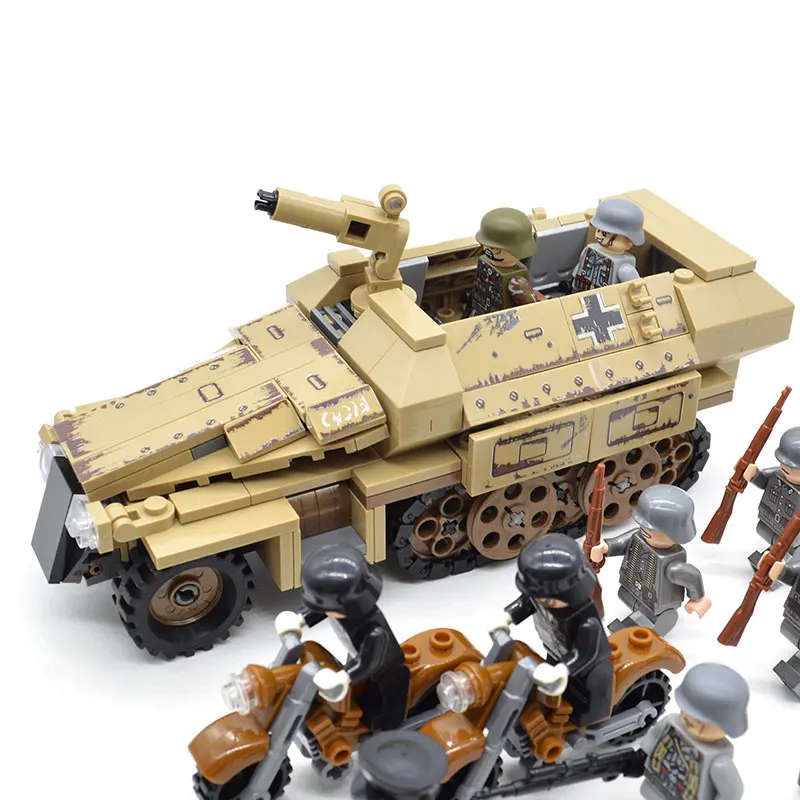 Набор из 12 фигурок, мини бронированный автомобиль 5D KFZ 251, 355 шт, мотоциклы Kar 98 k, строительные блоки, кирпичи, Подарочные игрушки для детей