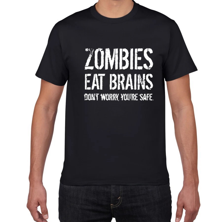 

Мужская хлопковая футболка с надписью Zombie Eat Brain, летняя повседневная забавная уличная футболка в стиле Харадзюку, мужская одежда
