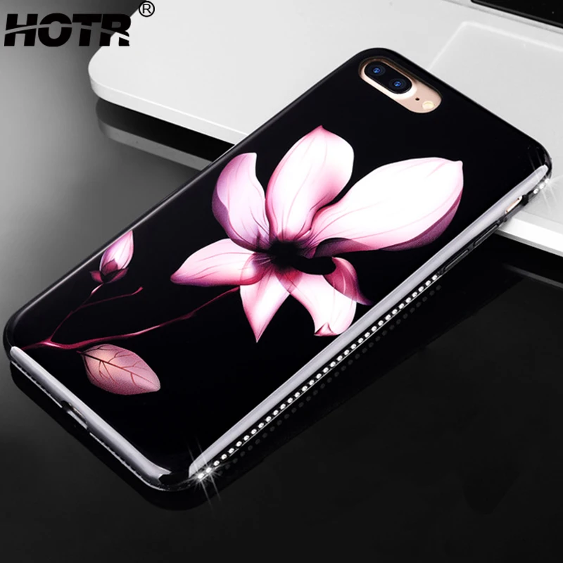 Чехол HOTR с цветами и стразами для iphone 6 6s plus 7 защитный мягкий чехол из ТПУ