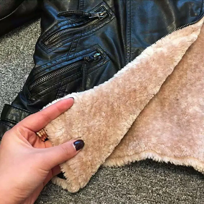 Fitaylor из искусственной кожи шерсти ягнят куртка пальто Для женщин теплая зима