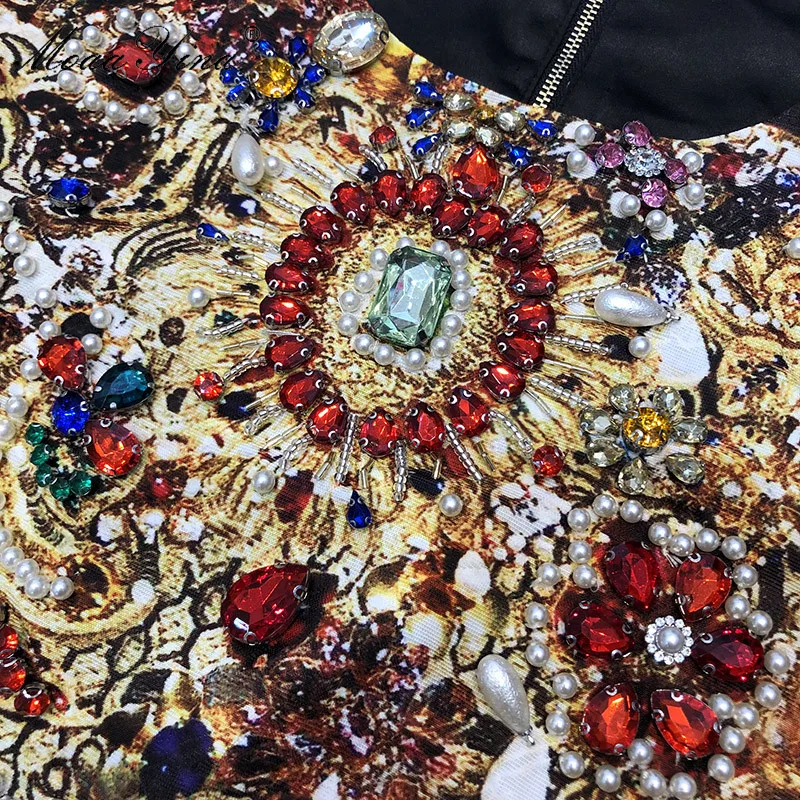 Женское модельное платье MoaaYina дизайнерское винтажное с коротким рукавом бисером