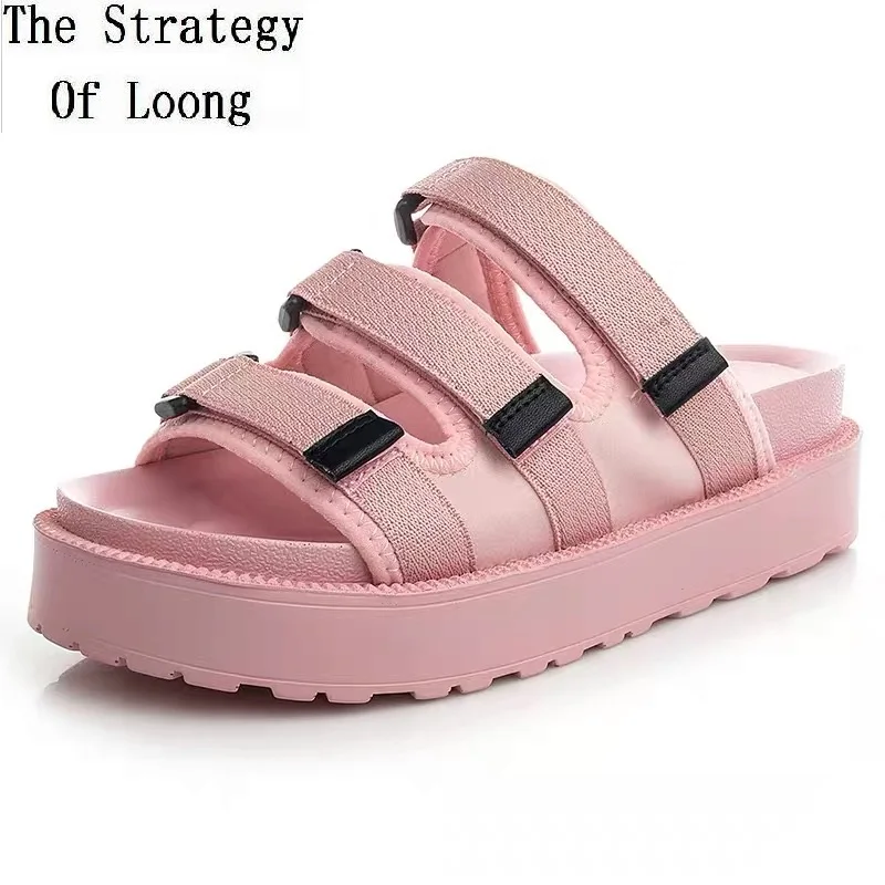 Летние женские пляжные сандалии-гладиаторы в Корейском стиле с пряжкой и