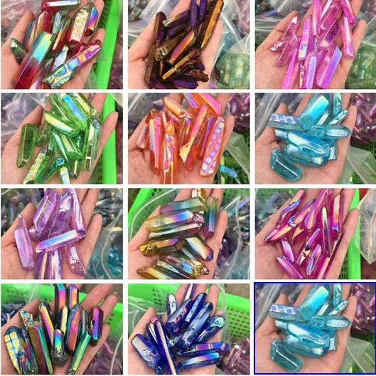 

200g Natural Crystal quartz point Aura stone with titanium electroplated