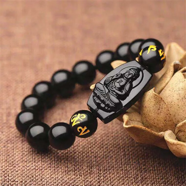 Мужской и женский браслет с круглыми бусинами 12 мм из натурального черного