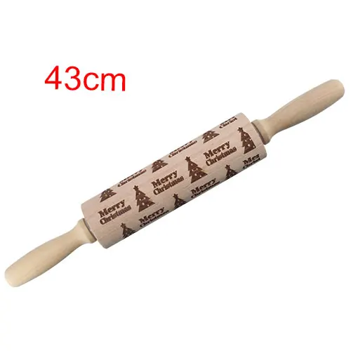 43cm Merry Xmas 35 см/43 см Рождественская олень тиснение Скалка Лось выгравировано резное дерево тиснение Скалка Снежинка Олень выпечка - Цвет: 43cm Merry Xmas