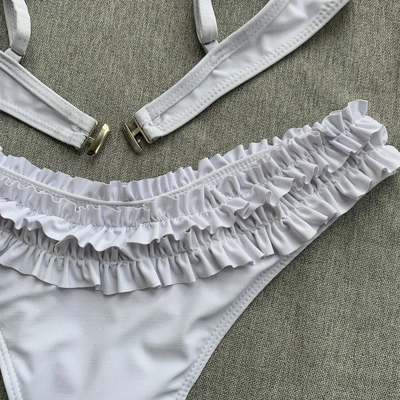 

Ruffles swimwear underwire White bikini set two-piece suit Push up bathing suit Thong swimsuit female bikini mujer