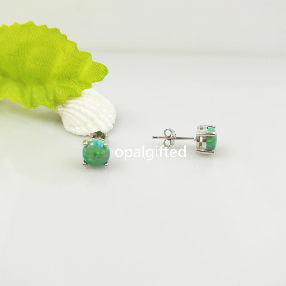 Женские серьги-гвоздики из серебра 925 пробы с опалом 6 мм | Украшения и аксессуары