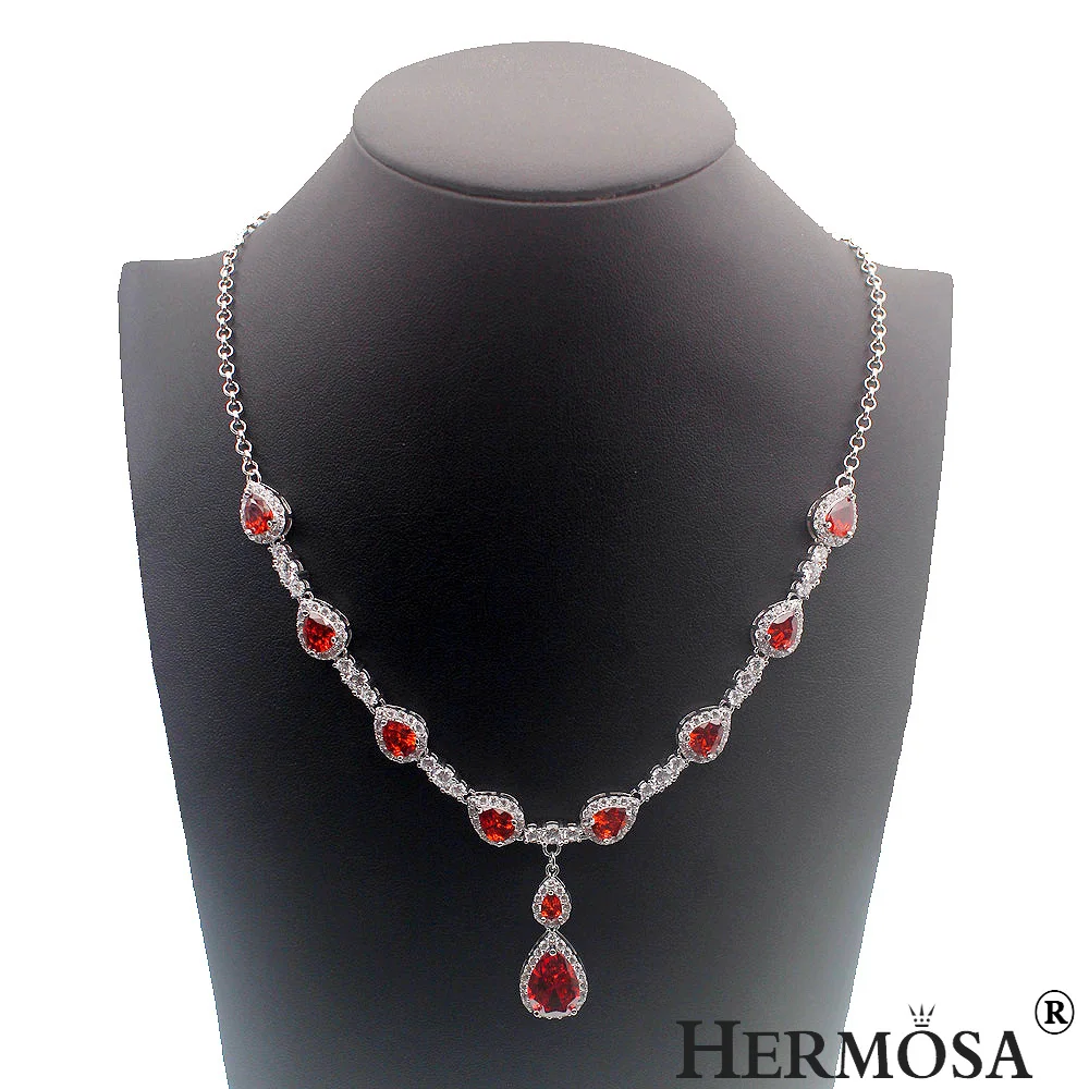 Wedding Jewelry Super Girls Choker 925 Sterling Silver Pendant Necklace 18'' Shiny Garnet Necklaces For Women Romantic Party Hot |