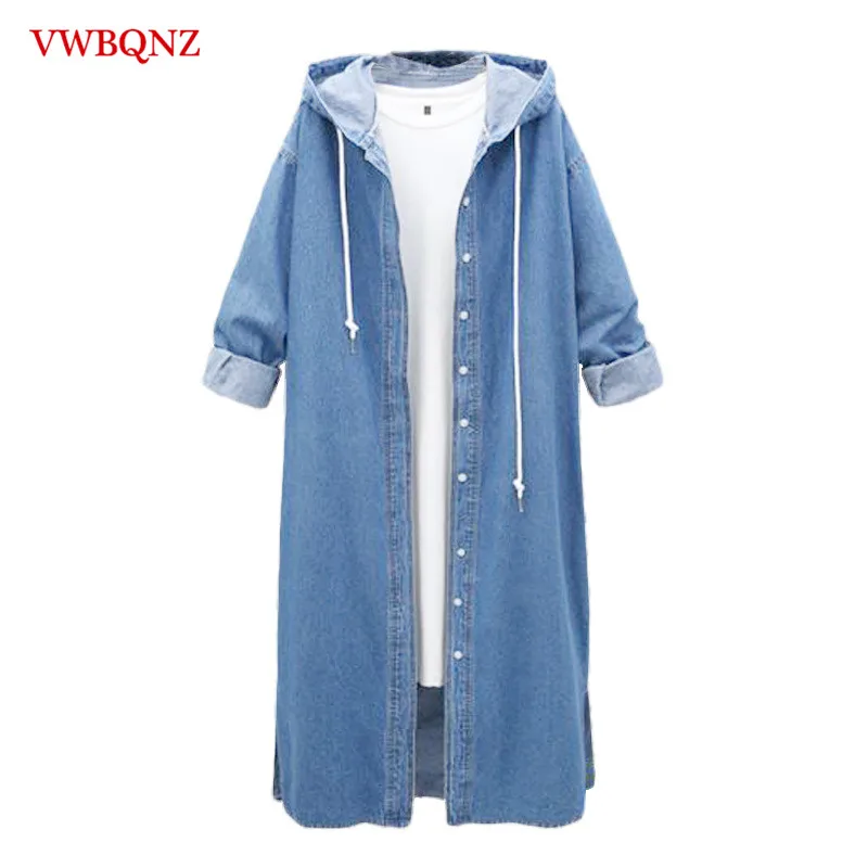 

Spring Autumn New Women's Denim Jacket Long 2023 Korea Loose Hooded Jeans Overcoat Loose Casual Denim Female Windbreaker Coats