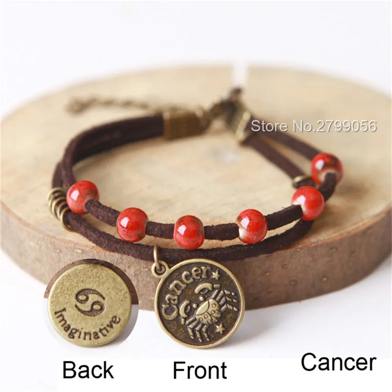 Ceramic Beaded Charm Rope Bracelet with Constellation Pendant 12 Zodiac Astrological Sign Horoscope Cancer Bangle Birthday Gifts | Украшения