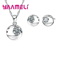 charming wedding jewelry sets for brides shining 925 sterling silver 5a clear cubic zircon stones stud earrings necklace