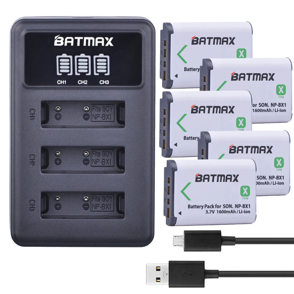 5 шт. зарядное устройство Batmax с 3 разъемами USB светодиодный аккумулятор NPBX1 + для Sony