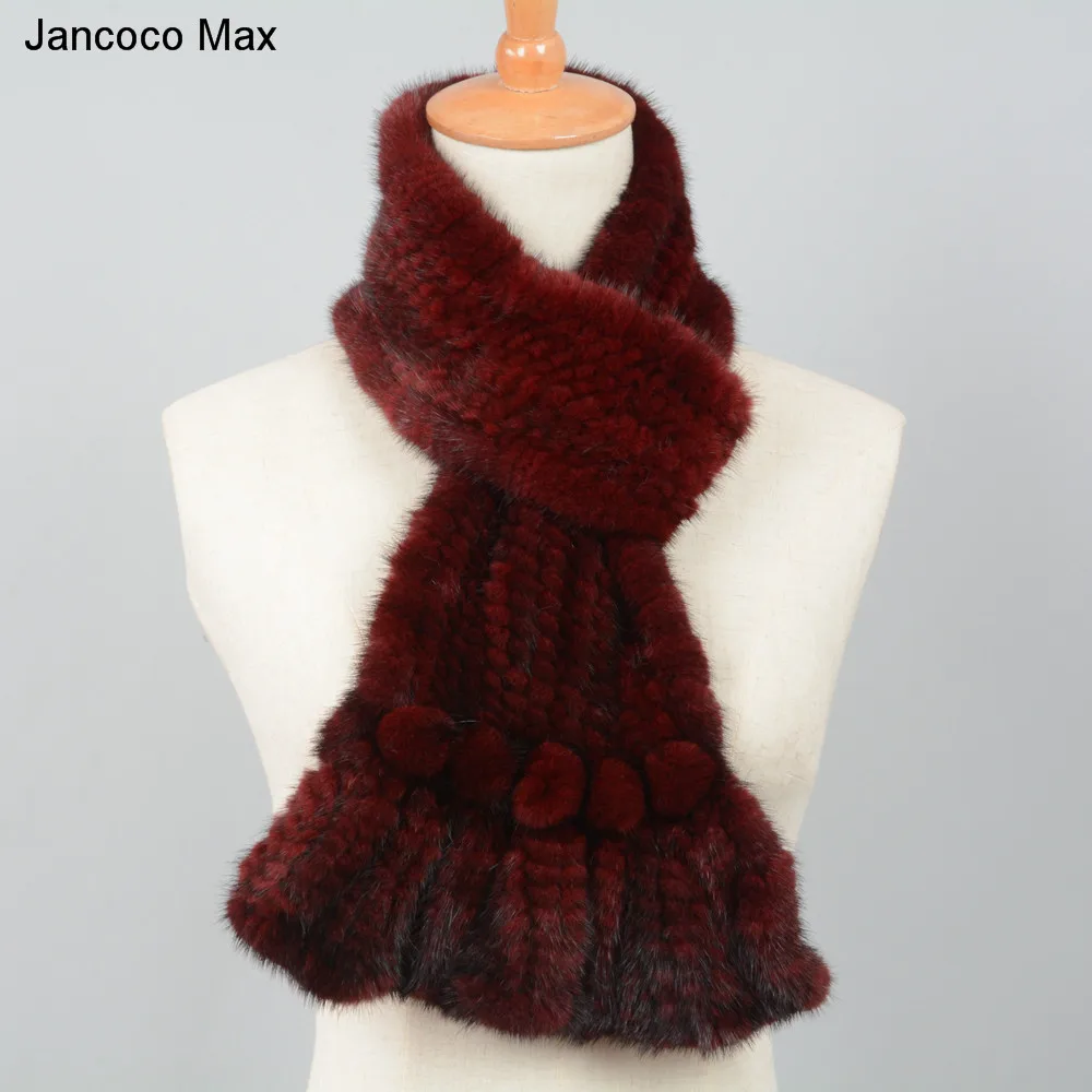 Jancoco Max натуральный вязаный норковый мех шарф Женская мода Высокое качество меховая Шаль Зима теплая Новинка S7126