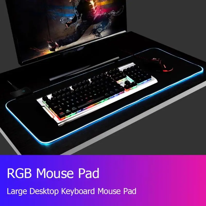 Большой светодиодный RGB коврик для мыши USB Проводное резиновое освещение игровой