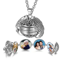 diy magic 4 photos pendant memory floating locket necklace angel wings flash fashion album box necklaces for women gift