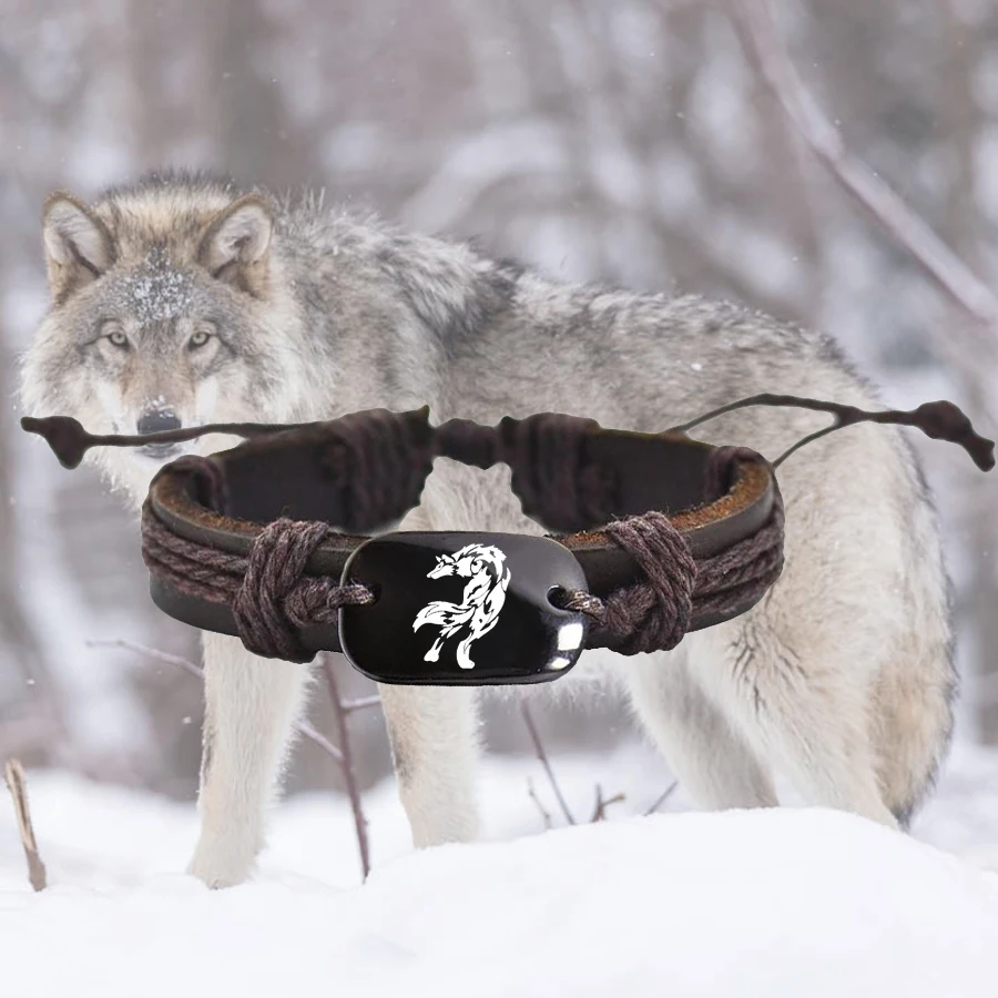 Браслет North wolf в виде животного плетеная веревка кожаный браслет унисекс модные