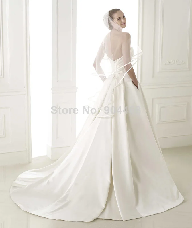 Simple Fashion A_Line white/Ivory satin fold draped wedding dresses gown | Свадьбы и торжества