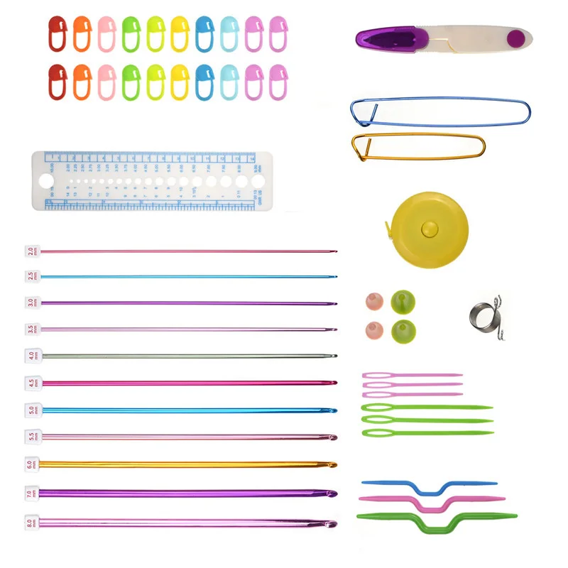 Multicolour Aluminum Knitting Needle Kit Crochet Hook Set Needlework Sewing Accessories Stitch Hooks Supplies | Дом и сад
