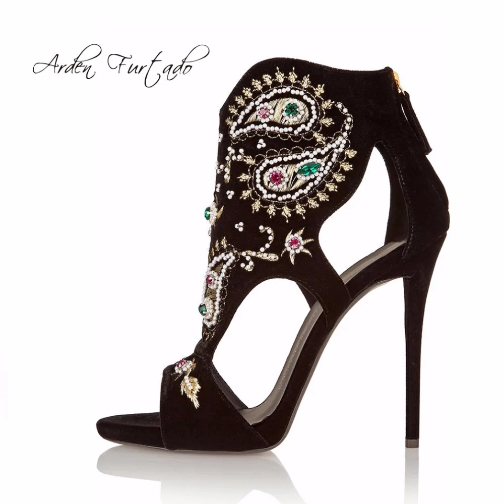 Arden Furtado 2018 sexy summer boots high heels 11cm fashion shoes for woman platform Ethnic back zipper women cover | Обувь