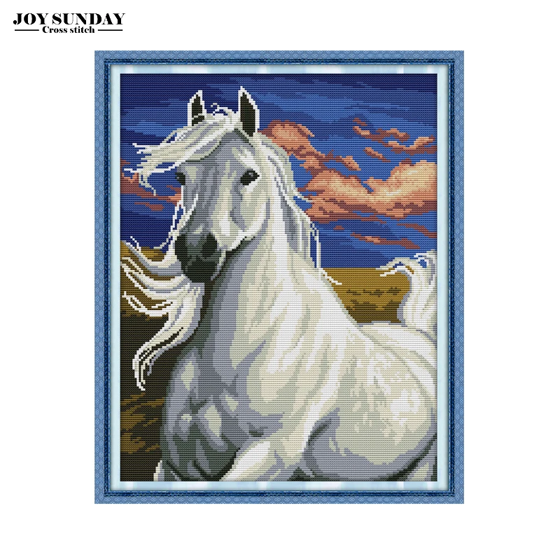 

Joy Sunday Cross Stitch Animals White Horse Patterns 14ct 11ct DMC Cross Stitch DIY Needlework Canvas for Embroidery Stitch Kits