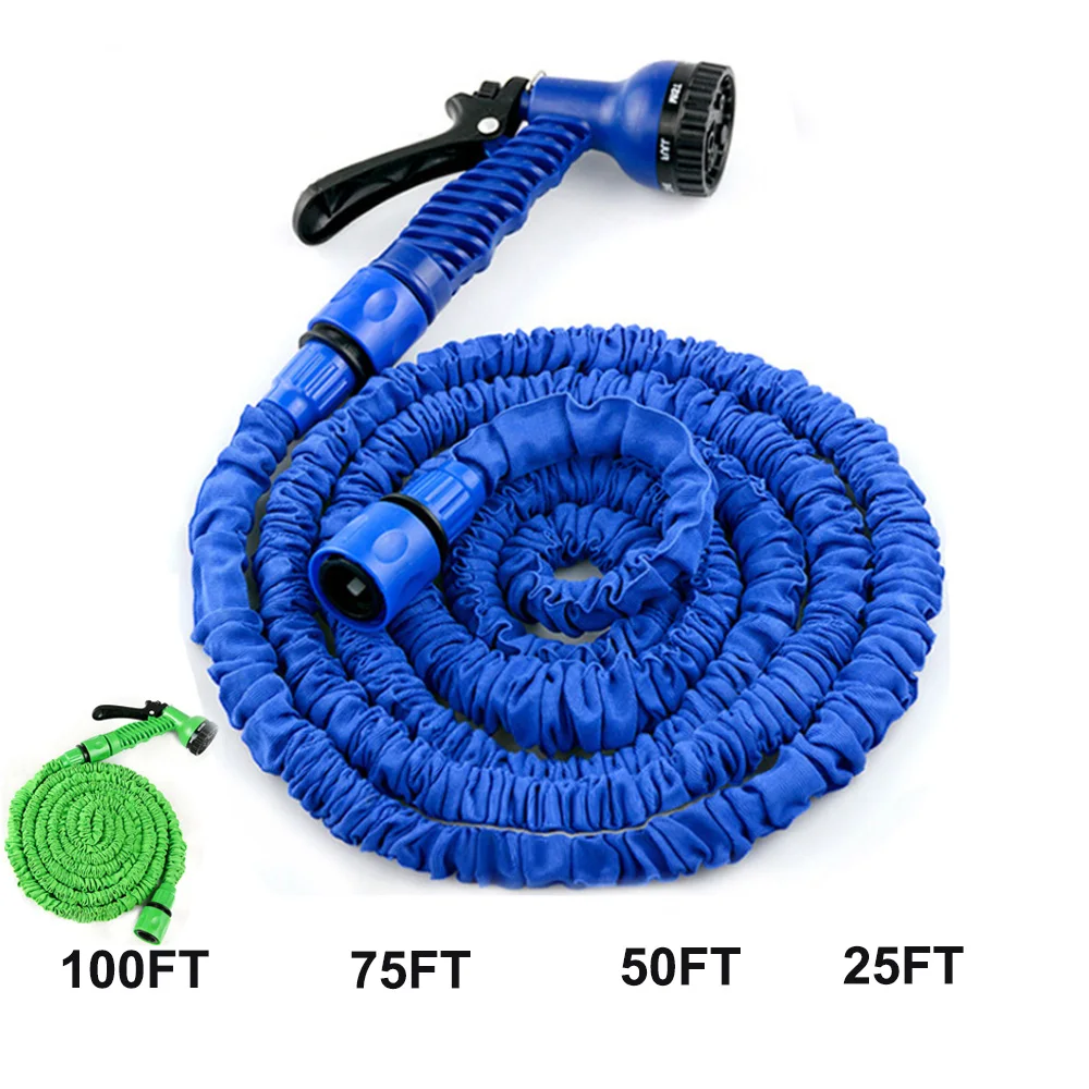 25-100FT водоподачи в Пистолеты водяной шланг 7 в 1 спрей пистолет-разбрызгиватель волшебный гибкий расширяющийся подходит для различных видов дорожного покрытия водяной шланг с клапанами синий
