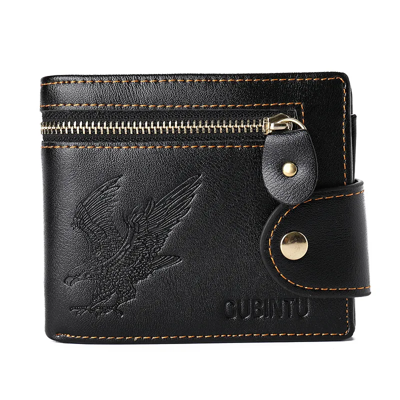 

Мужской кожаный кошелек с карманом для монет, винтажный кошелек с тремя складками и застежкой, держатель для карт