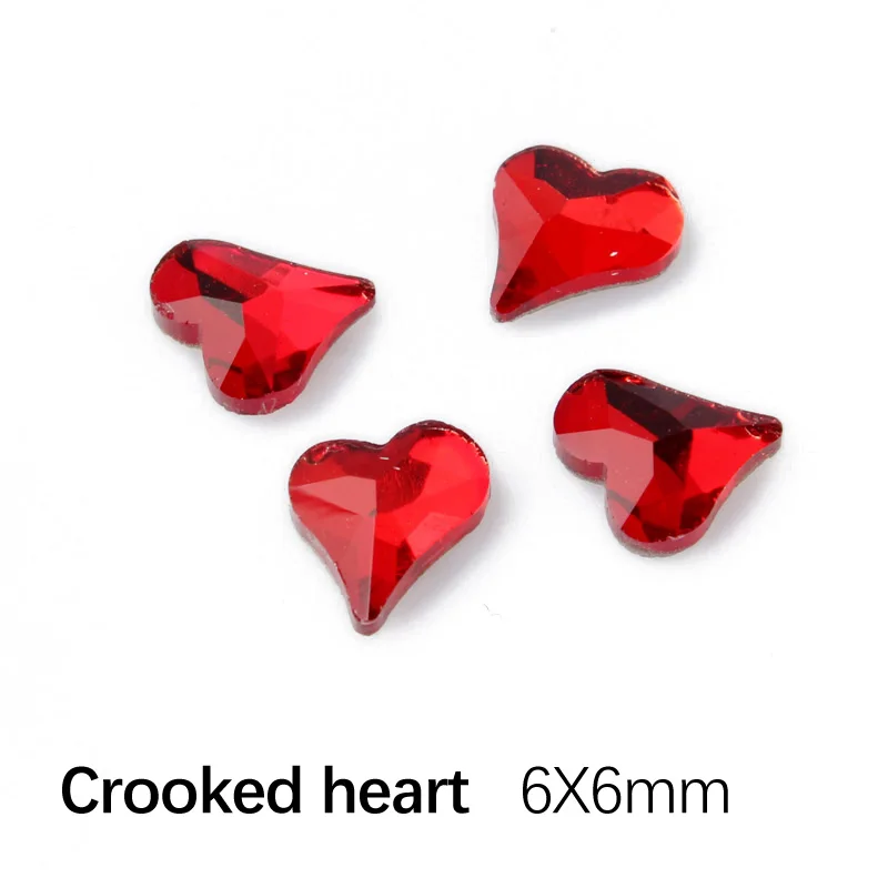Crooked heart 6mm Новинка! Стразы с плоской задней частью, красные кристаллы, 16 видов стилей камешки для дизайна ногтей для 3D ногтей, художественное индивидуальное украшение - Цвет: Crooked heart 6mm