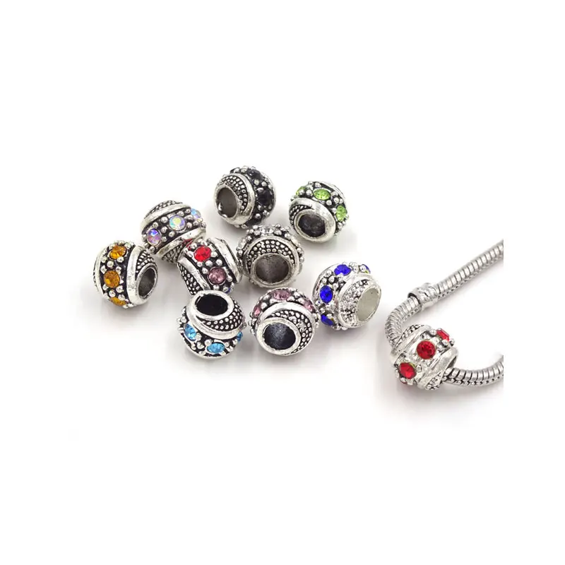 40 шт разноцветные бусины-подвески из сплава с большим отверстием античное