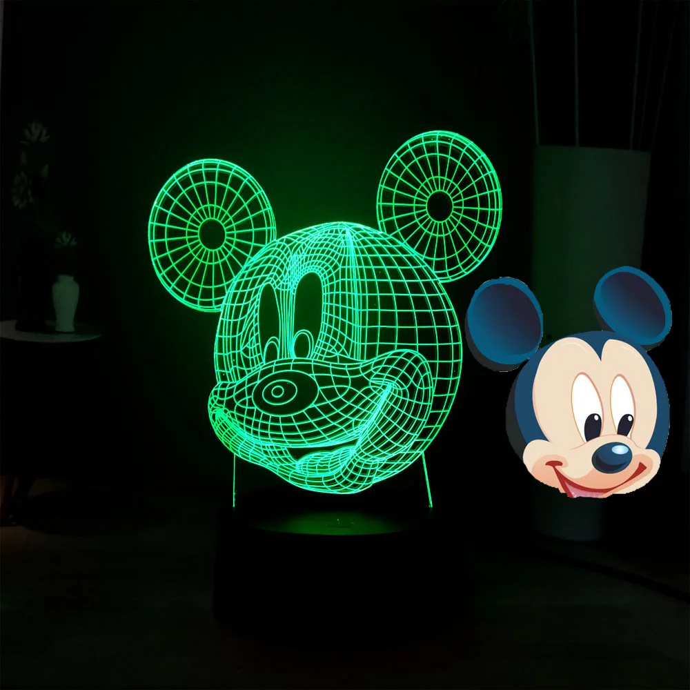 3D мультфильм милый RGB мальчик Микки голова 7 цветов Изменение LED прикроватный