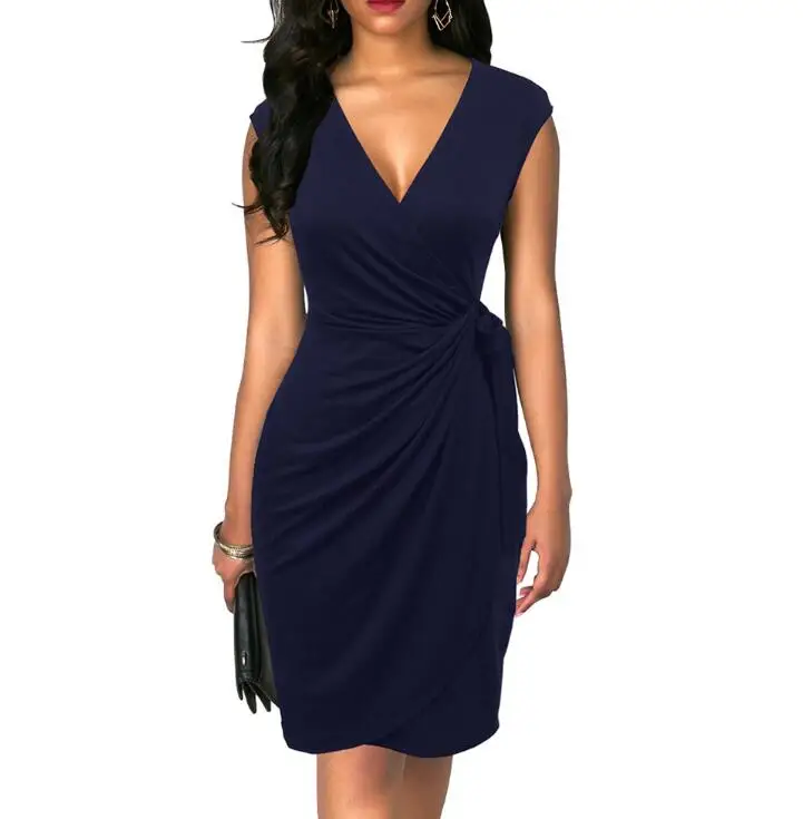 6028 navy Blue Berydress, винтажное женское платье, в горошек, с коротким рукавом, черное, с запахом, Vestidos, облегающее, облегающее, миди, летнее, Драпированное, вечерние, платье - Цвет: 6028 navy Blue