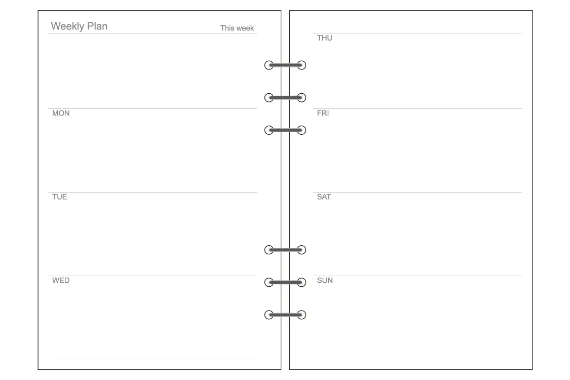 Week Planner Блокнот с 6 отверстиями, сменные листы, A5, A6, A7, ежедневник, спираль, внутренние страницы, аксессуары для дневника - Цвет: Week Planner