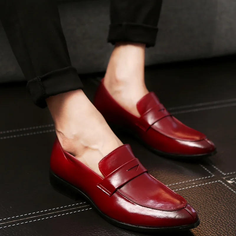 Винно-красные дышащие мужские официальные туфли на весну и осень, классические туфли в Корейском стиле, мужские резиновые однотонные туфли ... от AliExpress WW