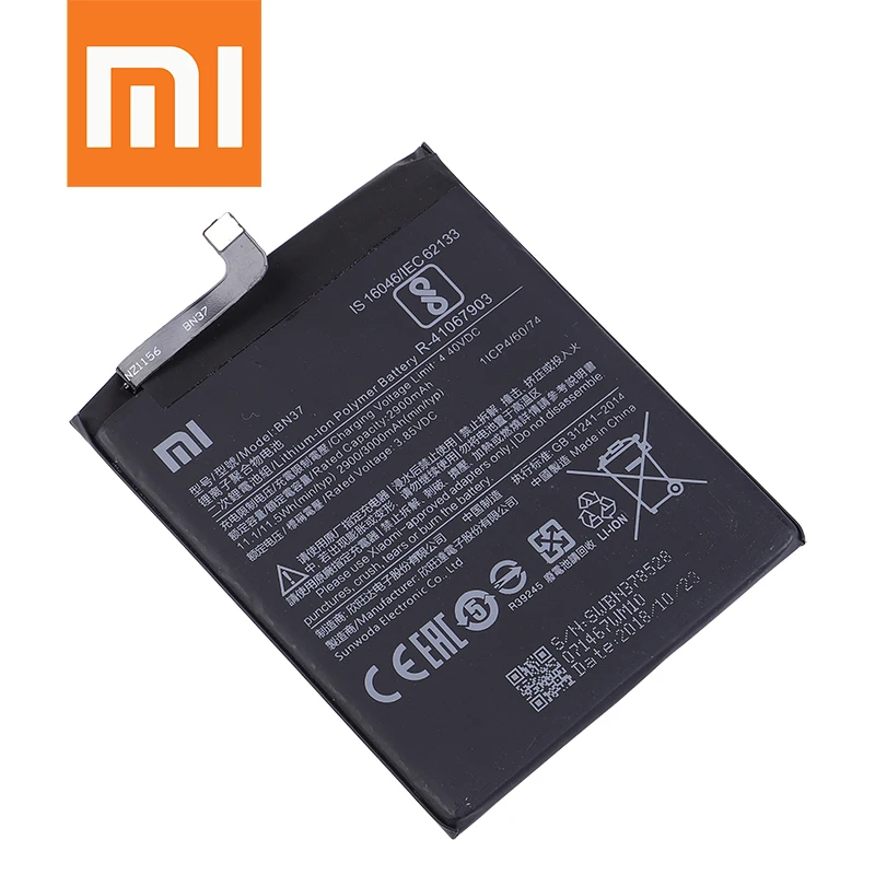 Xiao Mi 100% Подлинная Оригинальная батарея для телефона BN37 Xiaomi Redmi 6 Hongmi 6A 2900 мАч