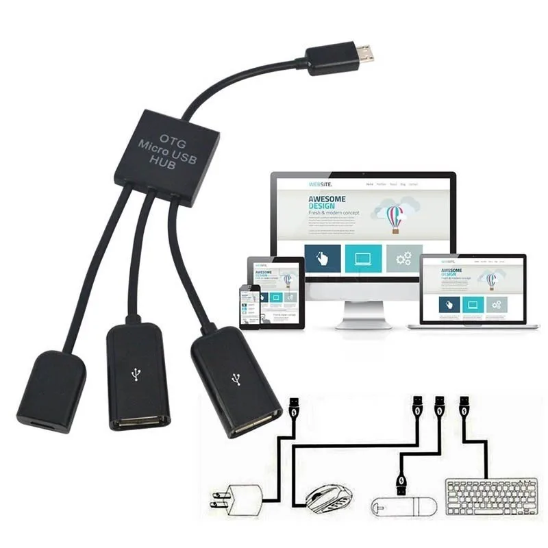 Smart 3 в 1 micro usb otg hub синхронизации данных зарядный кабель адаптера для samsung galaxy s4 s3 tab
