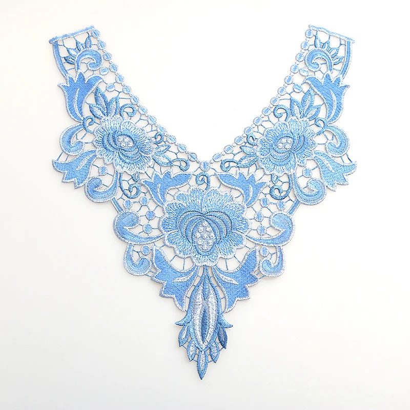 Blue Embroidery Flower Long Lace Neckline Fabric DIY Collar For Sewing Supplies Craft Scrapbooking | Дом и сад