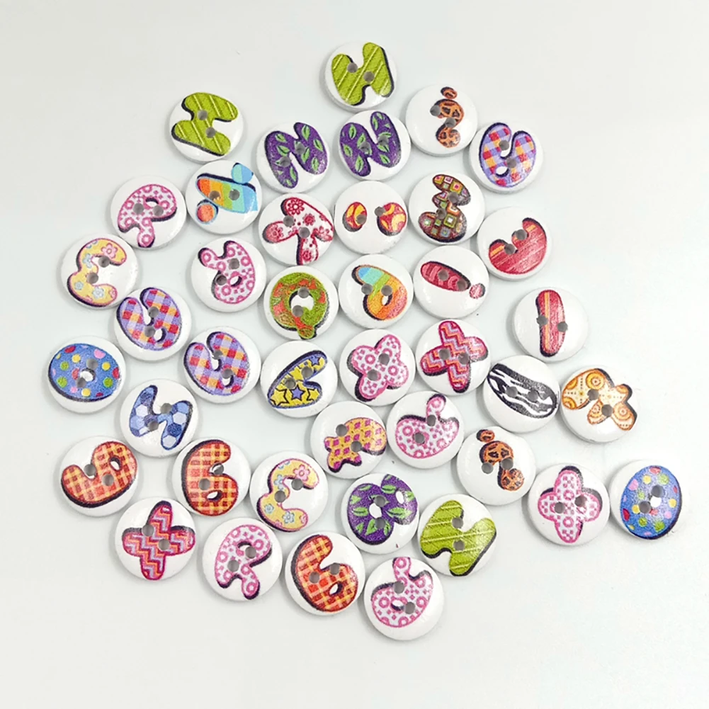 100Pcs Letter Symbol Round Wooden Buttons DIY Sewing Clothes Hand Crafts Decor | Дом и сад