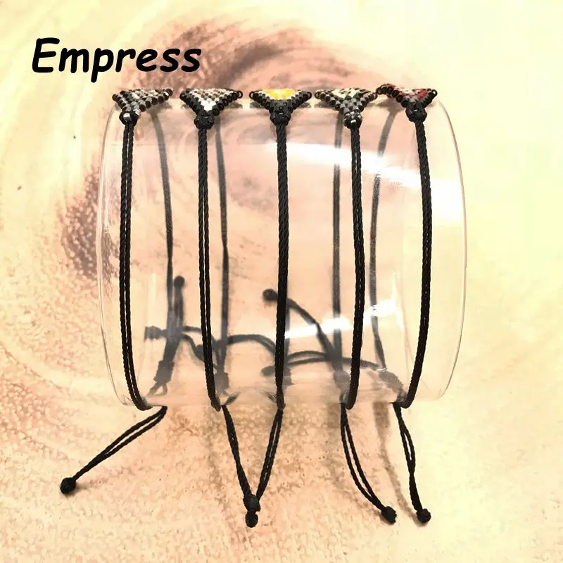 

FAIRYWOO Woman Lucky Rhombus Simple Crystal Bracelets Delica Miyuki Charm Friendship Black Rope Chain Adjustable Dangle Bracelet