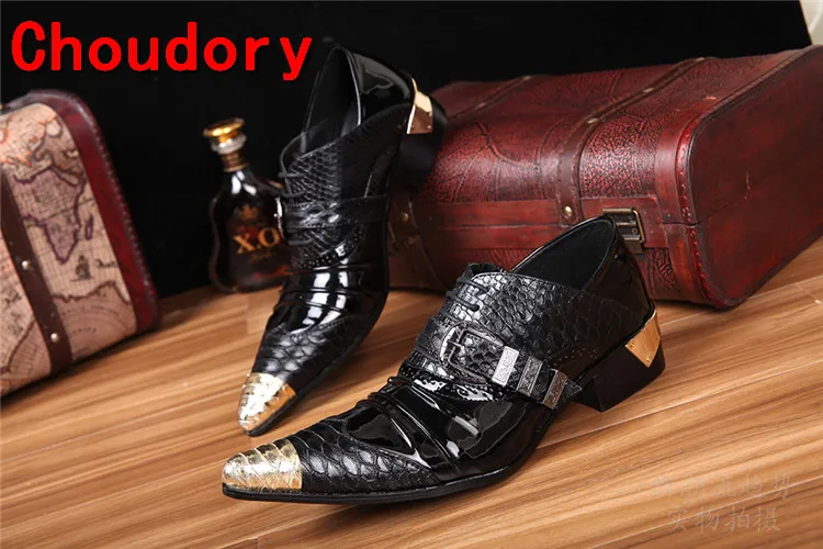 Мужские лакированные кожаные черные туфли Choudory элегантная кожа питона
