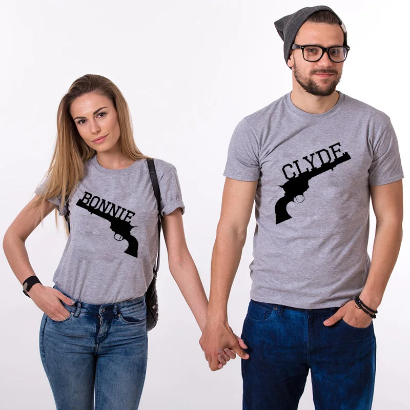 Одинаковые футболки для пар 100% хлопок Bonnie and Clyde Забавный Свадебный Топ футболка