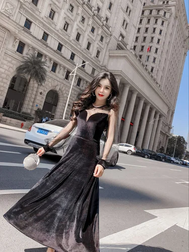 Лоскутное кружевное женское платье бархатное для женщин Ретро ТРАПЕЦИЕВИДНОЕ
