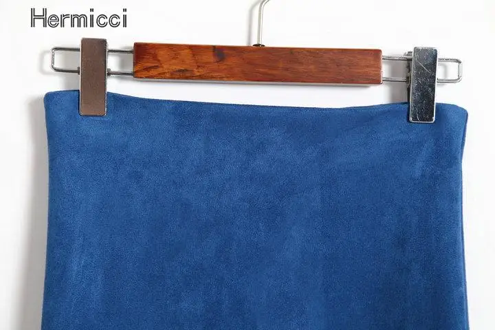 Женская замшевая юбка карандаш Hermicci однотонная винтажная средней длины с