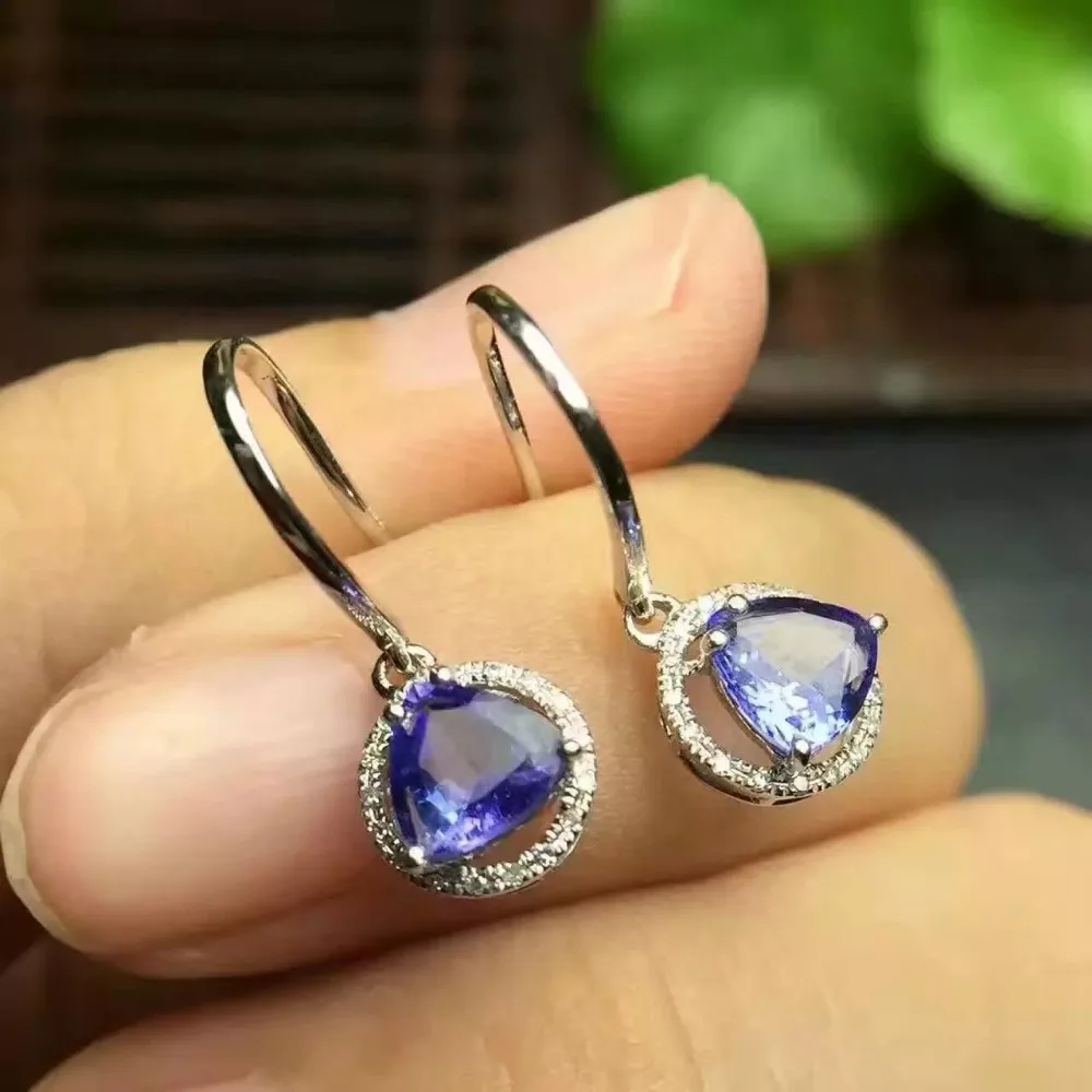 Серьги-капли из натурального голубого танзанита, 925 серебро, серьги с натуральным драгоценным камнем, женские элегантные модные свисающие серьги, вечерние серьги