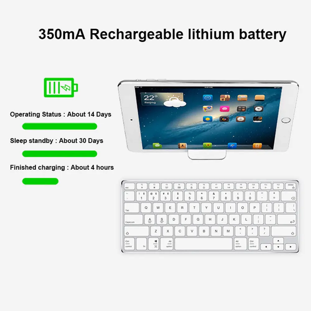 Ajazz AK3.1 ультра тонкая Bluetooth клавиатура 78 клавиш перезаряжаемая эргономичная