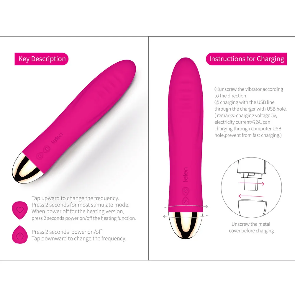 LETEN Vibrator Sex Toys For Woman Power Multi Speed Rechargeable Waterproof Wirelesss Electric Wand Massager with Heat | Красота и