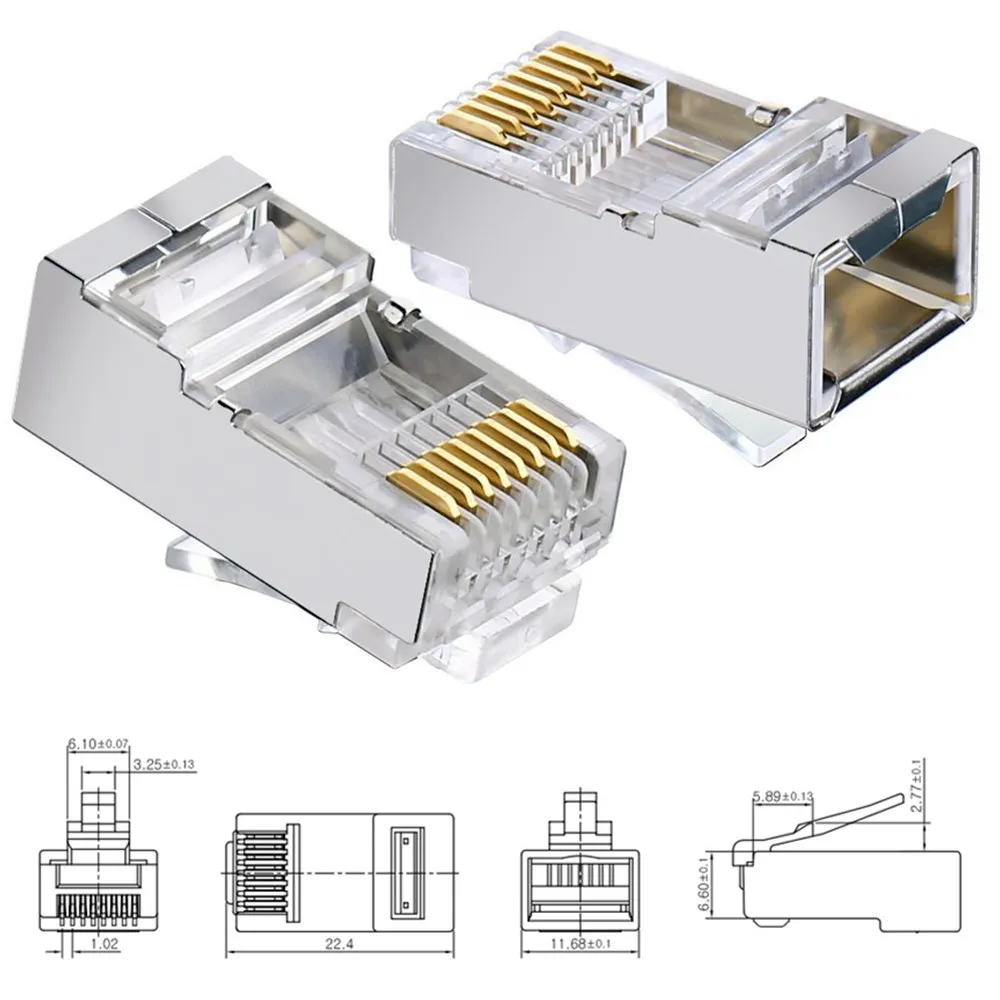 Разъем Cat 6 RJ45 обжимной позолоченный сетевой кабель 8P8C Ethernet Lan кристальная