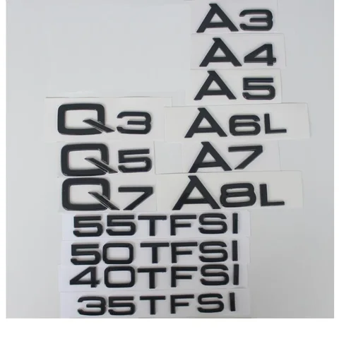 Блестящий блестящий черный задний багажник буквы эмблемы для Audi A3 A4 A5 A6 A7 A8 A4L A6L A8L Q3 Q5 Q7 35 40 45 50 55 TFSI