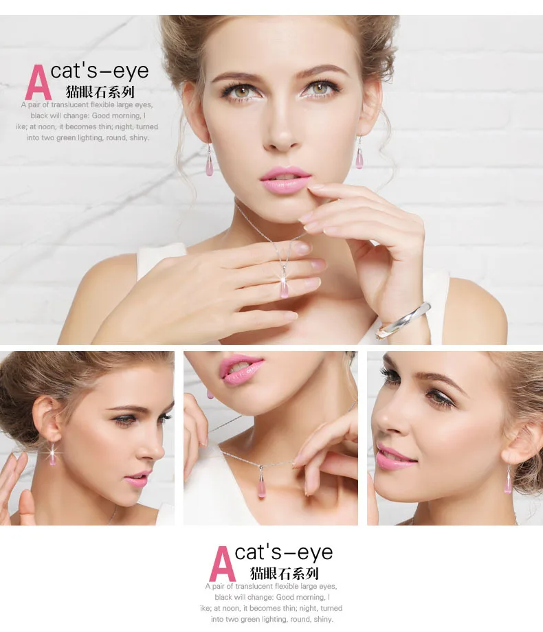Solid 925 Sterling Silver Tone Teardrop Necklace Natural Pink Crystal Moonstone Neclaces for Women Colar Feminino Cruz SN005 | Украшения и