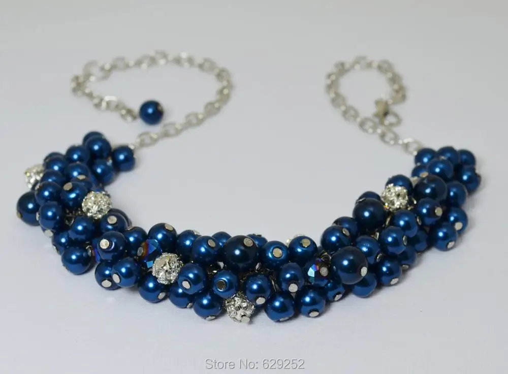 Жемчужное Королевское синее ожерелье с кристаллами и стразами свадебные