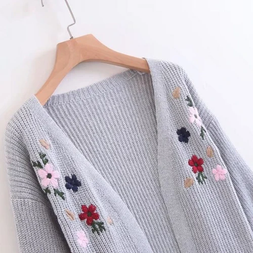 Fashion Embroidery Knitted Sweater Cardigan 2018 New Long Sleeve Solid Loose Crochet Jackets Autumn Female Open Stitch Coat |